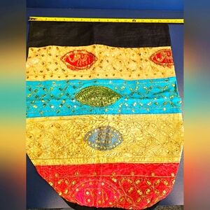 Multicolor Embroidered Fabric Panel Bubble Tote Drawstring Bag 100% COTTON